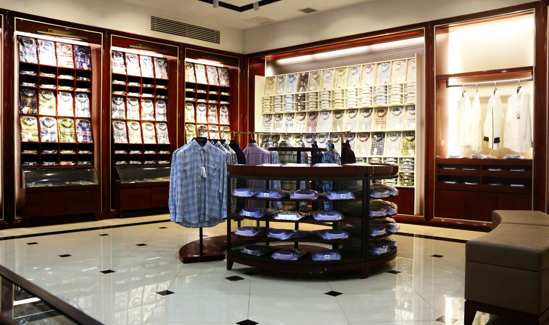 BERKAM shirt retail interior with a broad selection of shirt samples