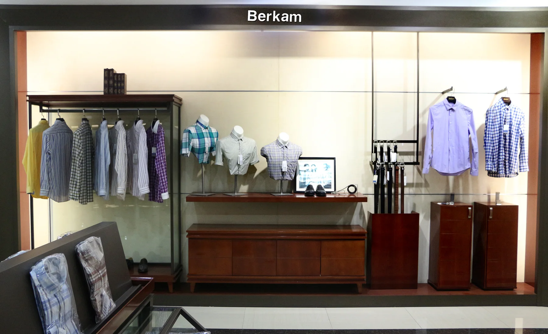 BERKAM shirt showroom displaying a range of shirt styles and fabrics