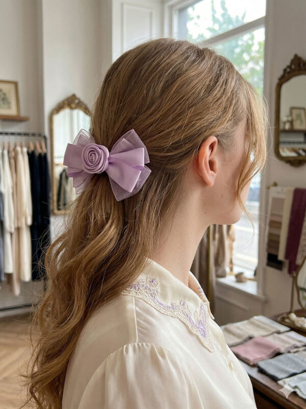 Lilac Rose Satin & Organza Bow