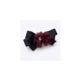 Burgundy Blossom Black Bow hair accessory on white background view 1