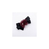 Burgundy Blossom Black Bow hair accessory on white background view 2