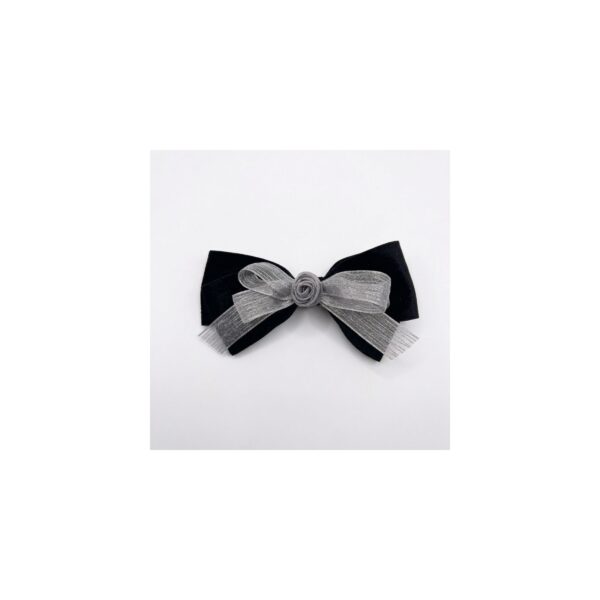 Black Silver Statement Bow hair accessory on white background view 1