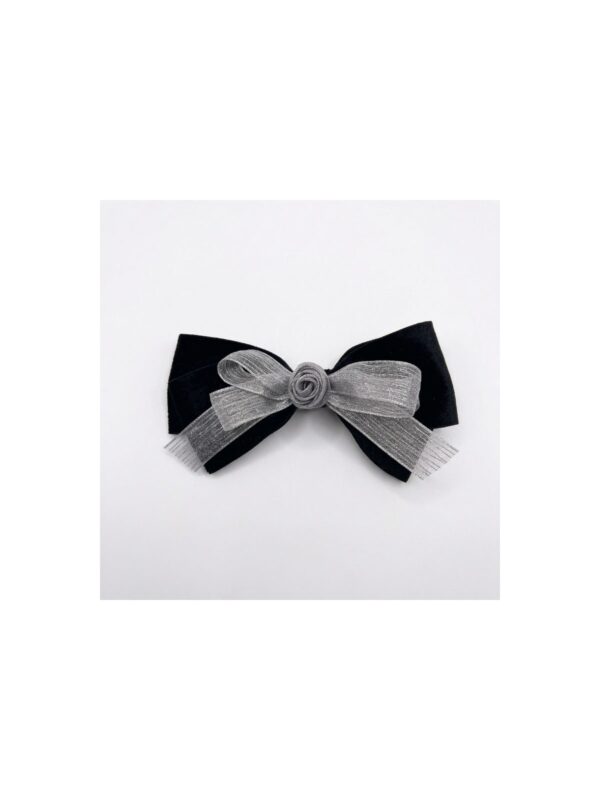 Black Silver Statement Bow hair accessory on white background view 1