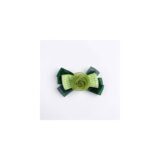 Emerald Rosette Ribbon Bow hair accessory on white background view 1