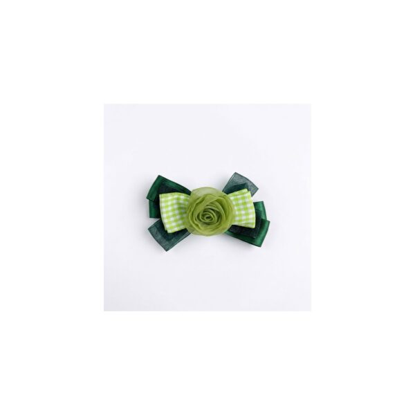 Emerald Rosette Ribbon Bow hair accessory on white background view 1