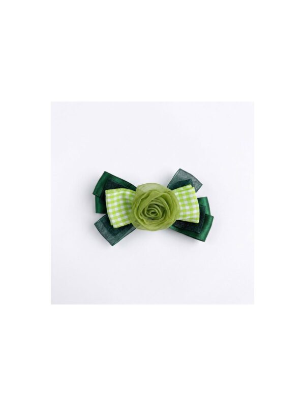 Emerald Rosette Ribbon Bow hair accessory on white background view 1