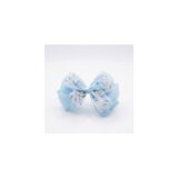 Sky Blue Floral Bow hair accessory on white background view 1