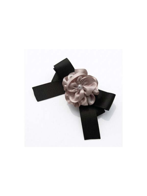 Taupe Rose Black Ribbon Clip