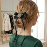 taupe long tail knot bow lifestyle gallery image 1