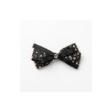 Black ditsy tail grosgrain bow hair clip on white background view 1