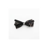 Black ditsy tail grosgrain bow hair clip on white background view 2
