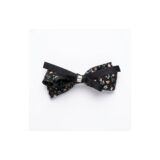 Black ditsy tail grosgrain bow hair clip on white background view 3