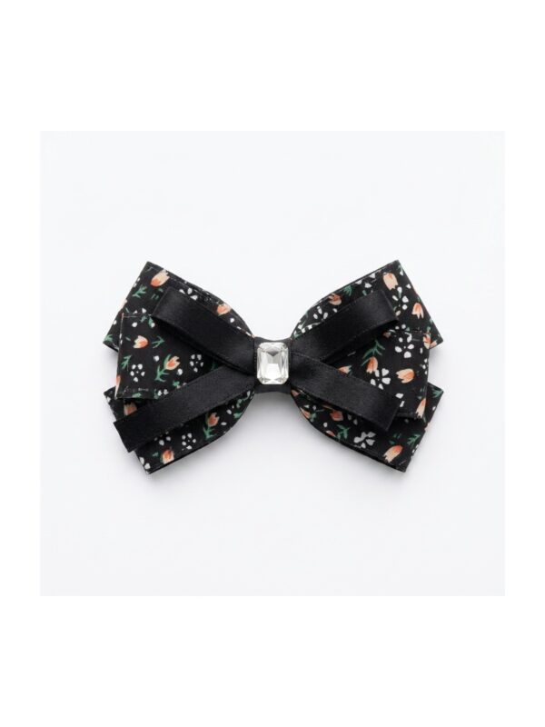 Black Floral Crystal Layered Bow