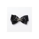 Black pearl lace layered bow hair clip on white background view 2