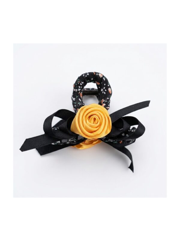 Golden Rose Black Ribbon Clip