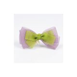 Lime and lilac organza bow hair clip on white background view 2