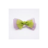 Lime and lilac organza bow hair clip on white background view 3