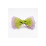 Lime and lilac organza bow hair clip on white background view 4