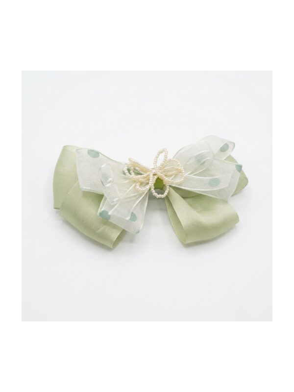 Mint organza butterfly bow hair clip on white background view 1