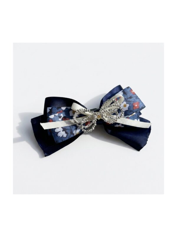 Navy Lace Floral Bow