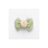 Sage organza bow with rose centerpiece on white background view 1