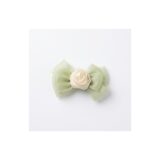 Sage organza bow with rose centerpiece on white background view 2
